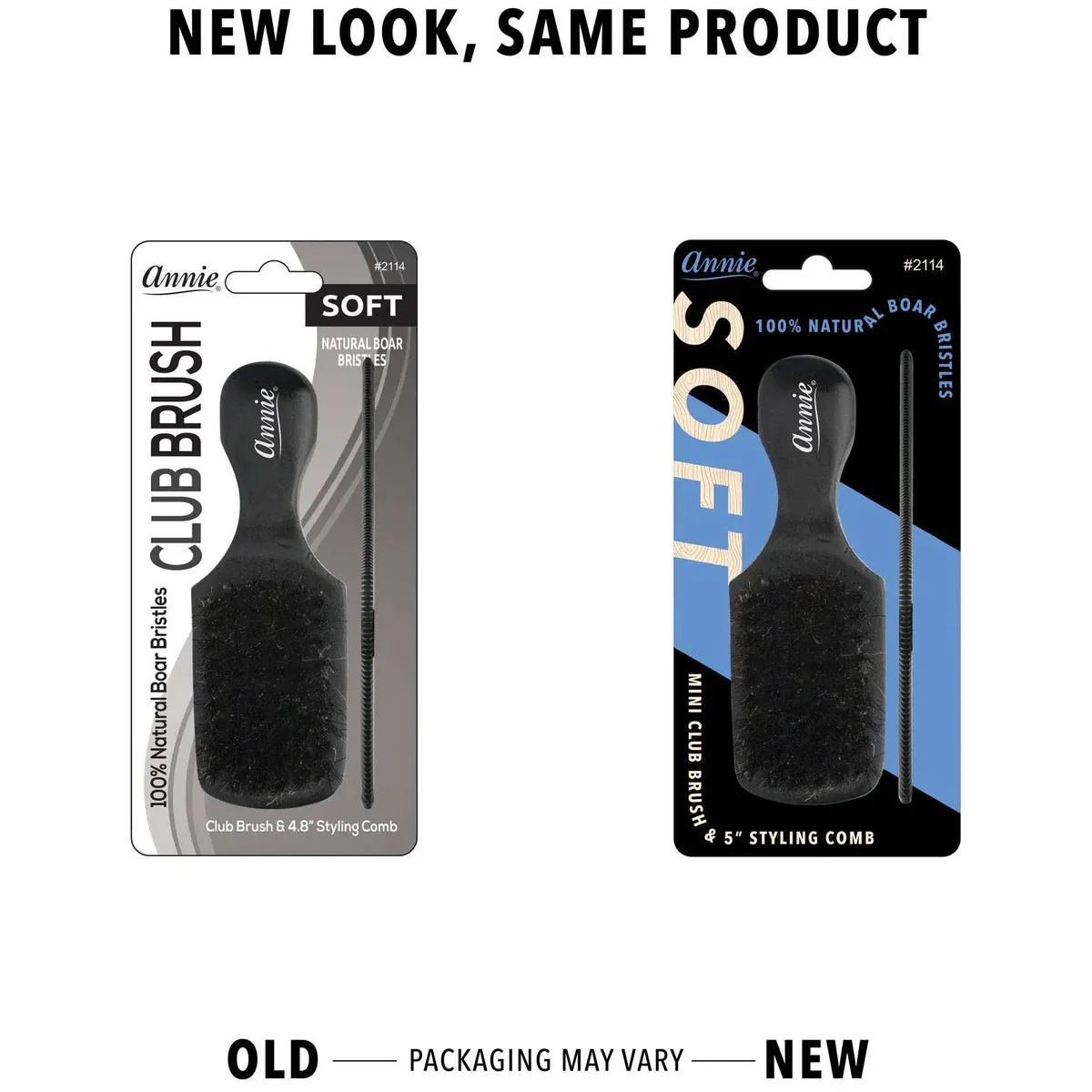 Annie Soft Mini Soft Club Boar Bristle Brush With Comb 4.8In 2114