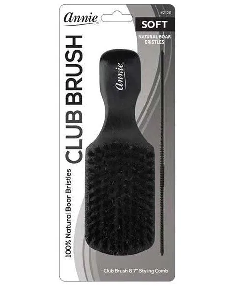 Annie Soft Wood Club Boar Bristle Brush With Comb 7in 2120