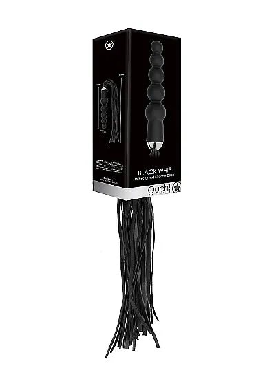 Black Flogger with Curved Silicone Dildo - Black