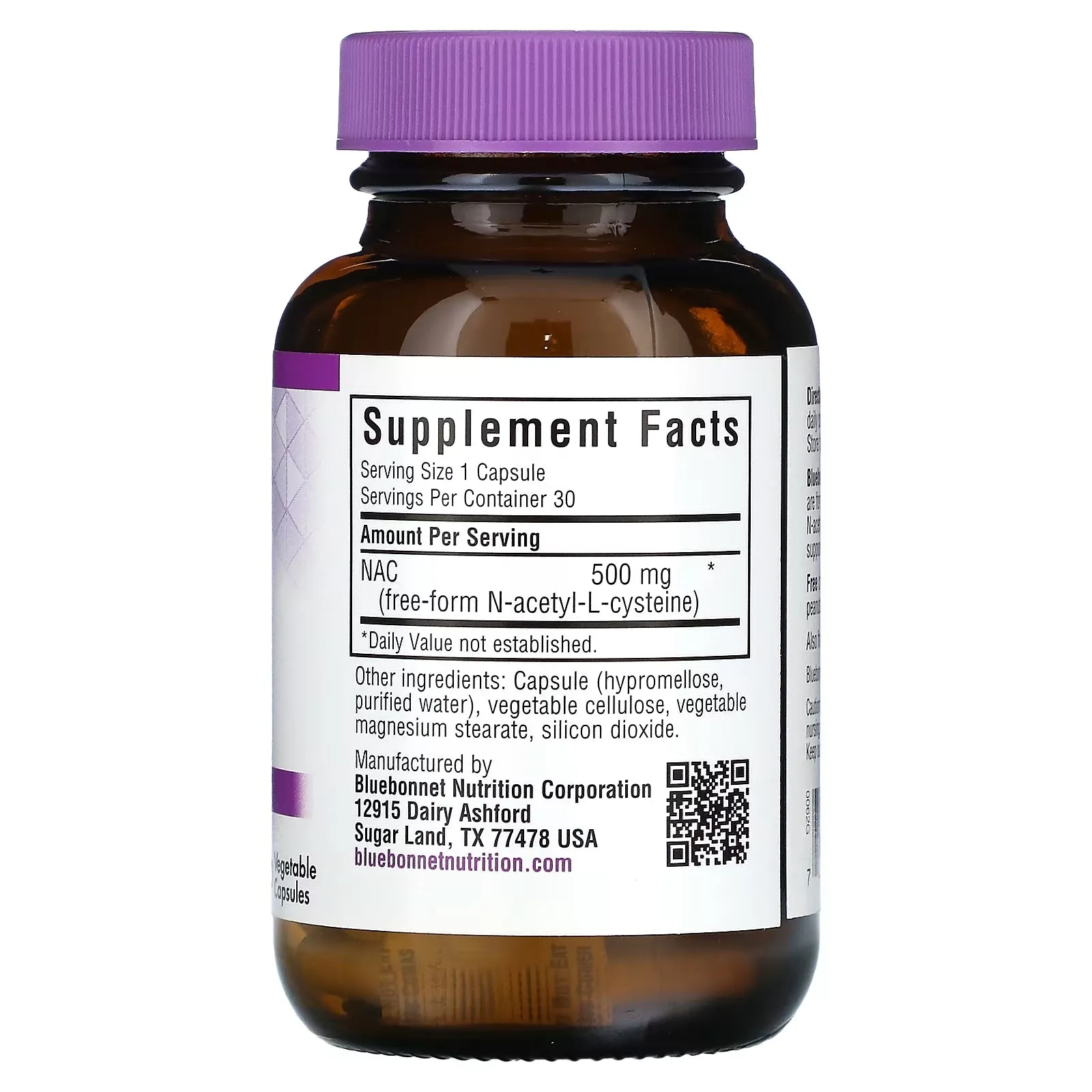 Bluebonnet Nutrition NAC, 500 mg, 30 Vegetarian Capsules