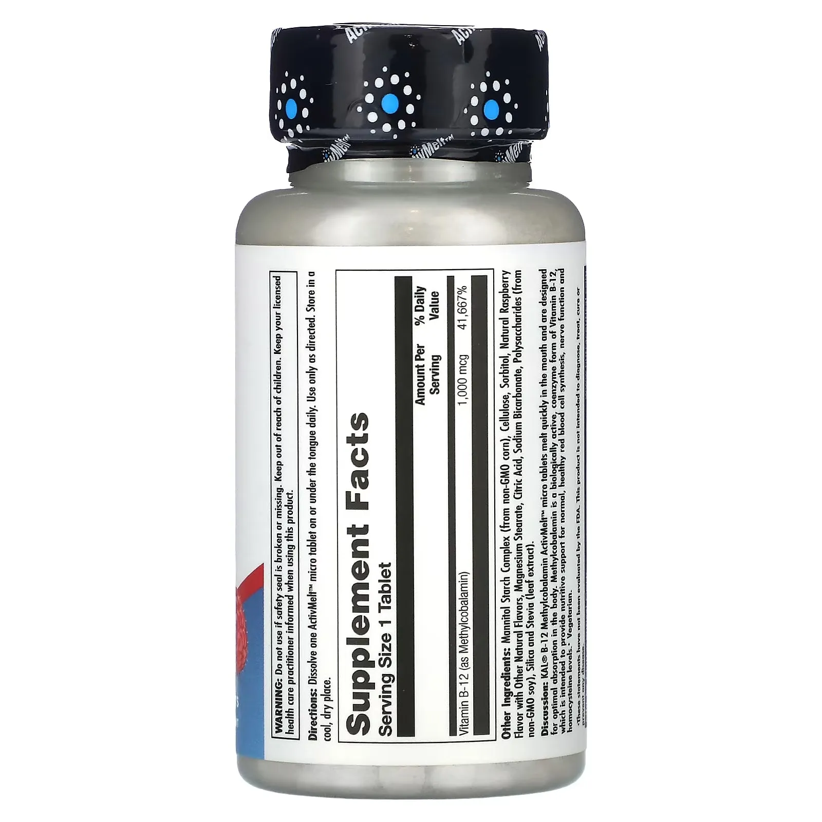 Dietary supplement KAL B-12 methylcobalamin, raspberry, 1000 mcg. 90 microtablets