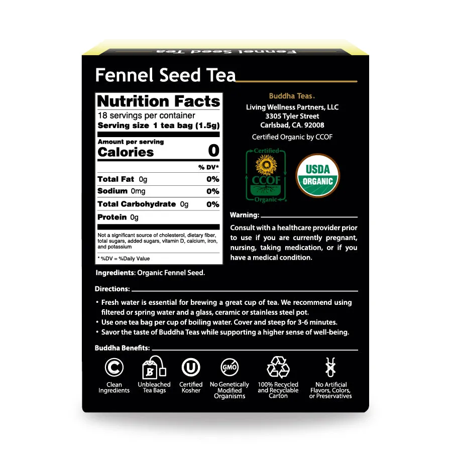 Fennel Seed Tea | Organic - 18 Bleach Free Tea Bags