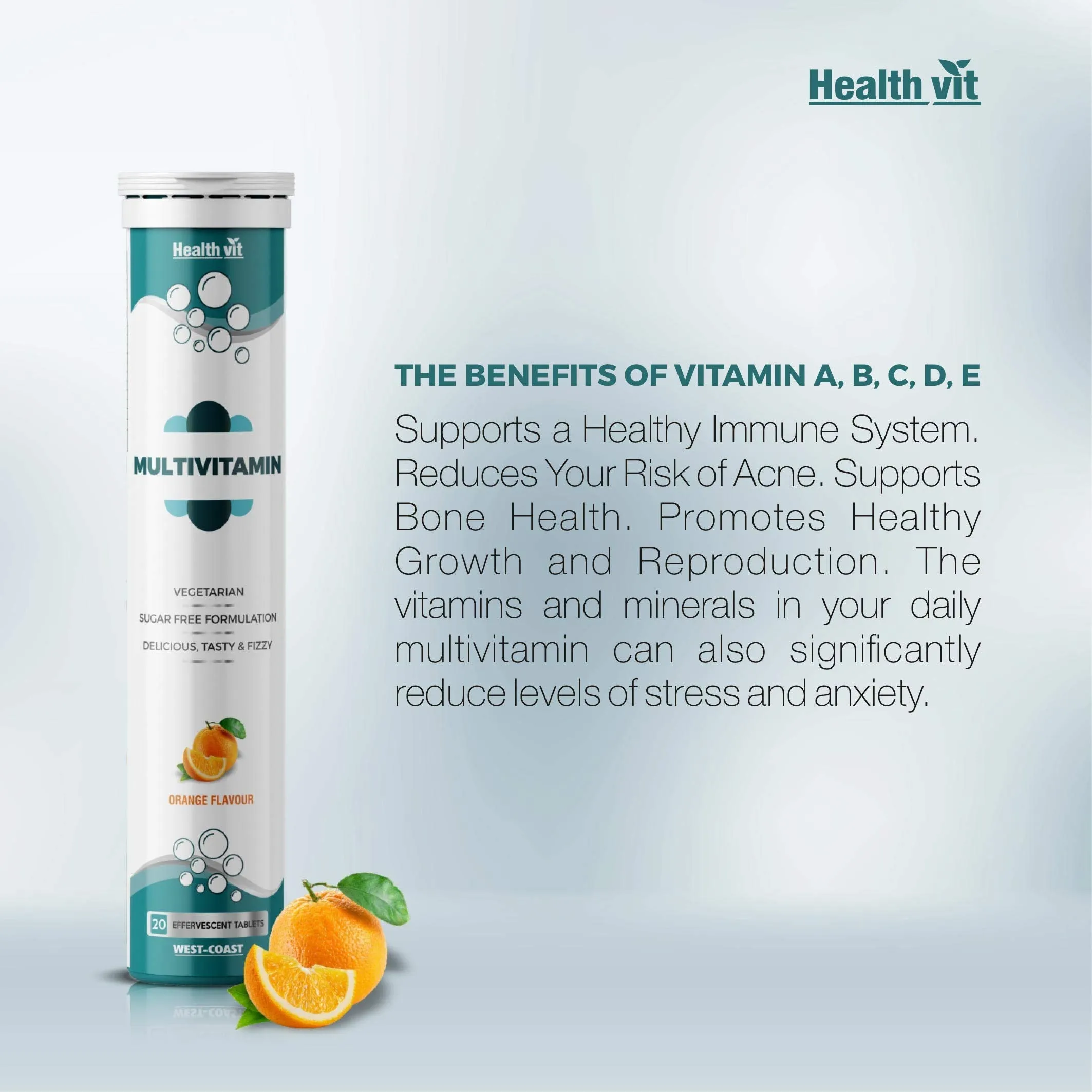 Healthvit Multivitamin Supplements for Men and Women – 20 Effervescent Tablets (Orange Flavour)