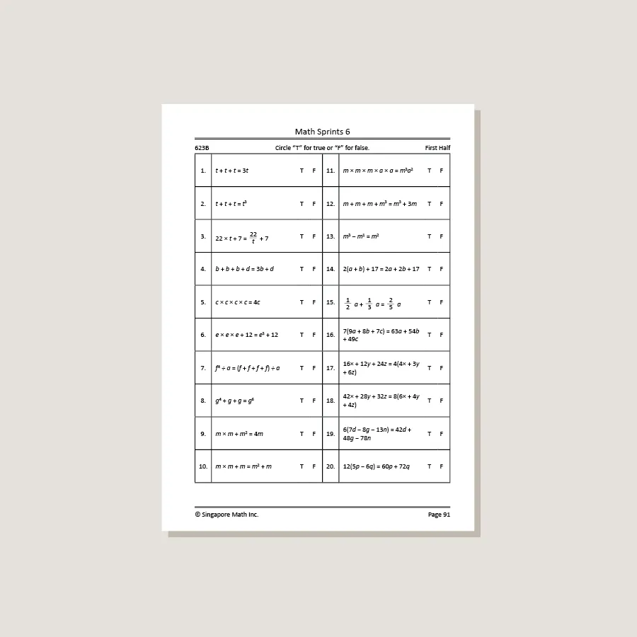 Math Sprints Workbook 6