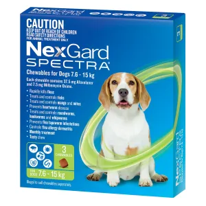 NexGard Spectra Dog 7.6-15kg Green 3 Pack