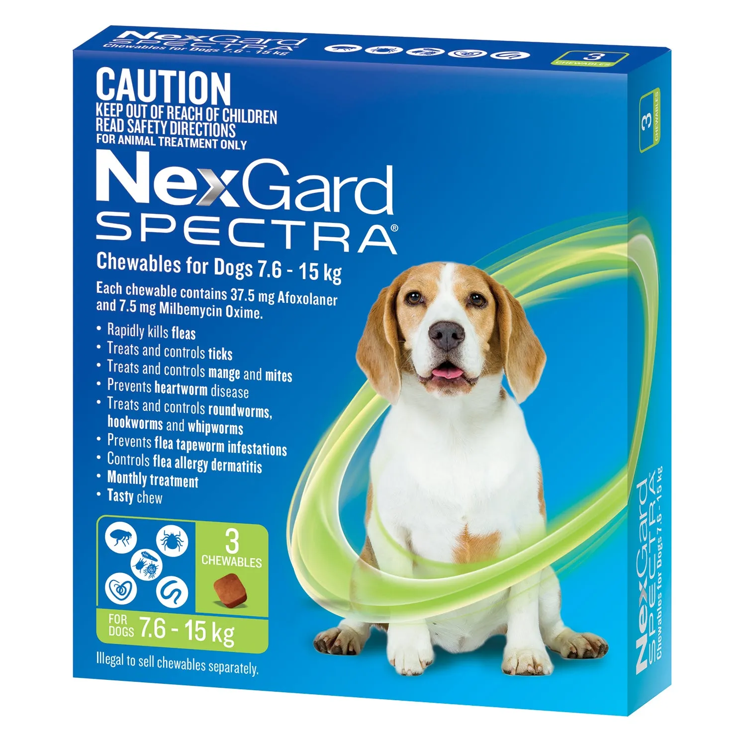 NexGard Spectra Dog 7.6-15kg Green 3 Pack