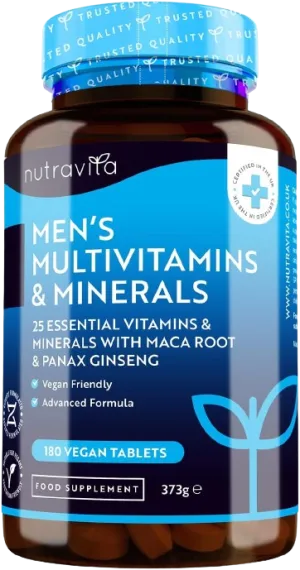 Nutravita High Dose Men's Multivitamins & Minerals - 180 Vegan Tablets with Maca Root & Panax Ginseng