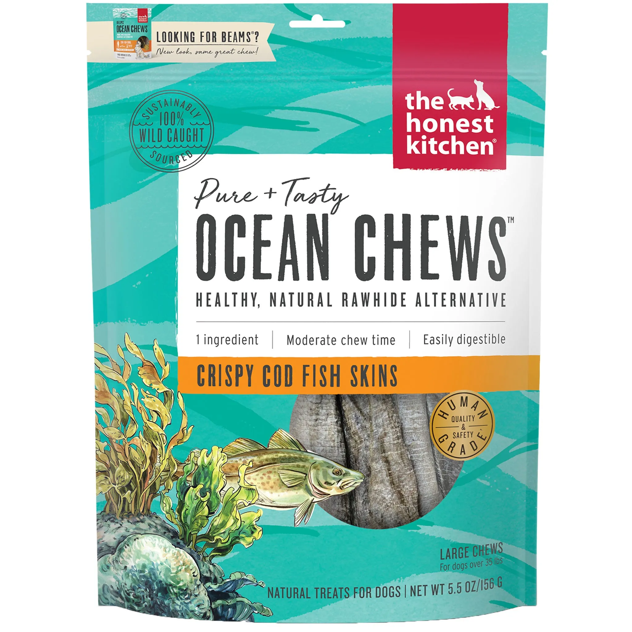 The Honest Kitchen Beams Ocean Chews Cod Fish Skins Dog Treats - Large
