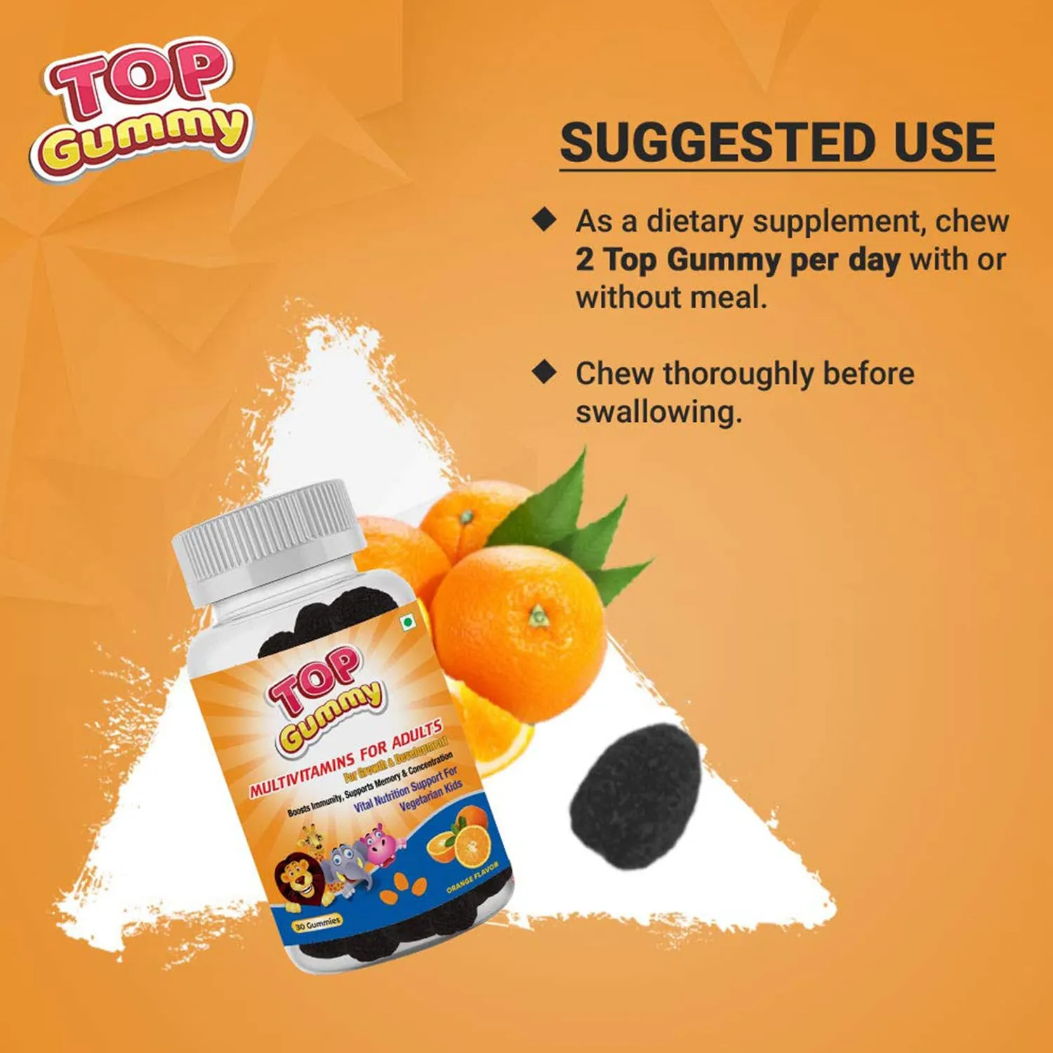 Top Gummy Multivitamin Gummies for Adults with 15 Vitamins & Minerals | Essential Vitamins For Growth, Development & Immunity | Gluten, Soy & Dairy Free - 30 Gummies (Orange Flavor) (Pack of 3)